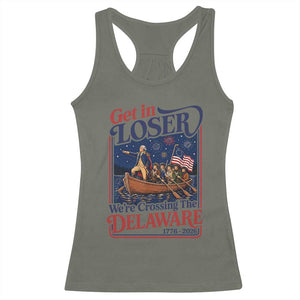 Get In Loser We're Crossing The Delaware 1776 to 2026 Retro Racerback Tank Top Funny George Washington Patriotic Fireworks Semiquincentennial