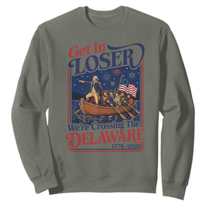 Get In Loser We're Crossing The Delaware 1776 to 2026 Retro Sweatshirt Funny George Washington Patriotic Fireworks Semiquincentennial