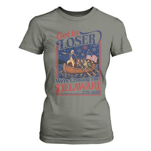 Get In Loser We're Crossing The Delaware 1776 to 2026 Retro T Shirt For Women Funny George Washington Patriotic Fireworks Semiquincentennial