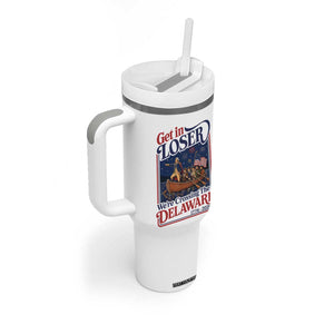 Get In Loser We're Crossing The Delaware 1776 to 2026 Retro Tumbler With Handle Funny George Washington Patriotic Fireworks Semiquincentennial