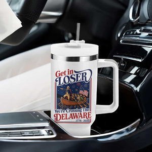 Get In Loser We're Crossing The Delaware 1776 to 2026 Retro Tumbler With Handle Funny George Washington Patriotic Fireworks Semiquincentennial