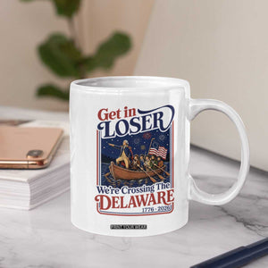 Get In Loser We're Crossing The Delaware 1776 to 2026 Retro Coffee Mug Funny George Washington Patriotic Fireworks Semiquincentennial