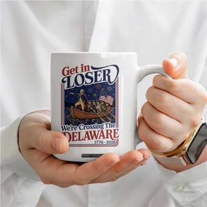 Get In Loser We're Crossing The Delaware 1776 to 2026 Retro Coffee Mug Funny George Washington Patriotic Fireworks Semiquincentennial