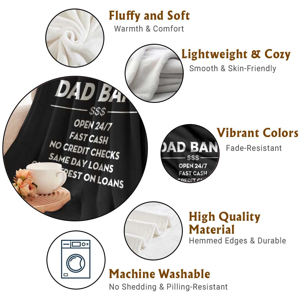 Funny Humor Father Financial Provider Joke Throw Blanket Dad Bank Open 24/7 Fast Cash No Credit Checks Fathers Day Gag Gift