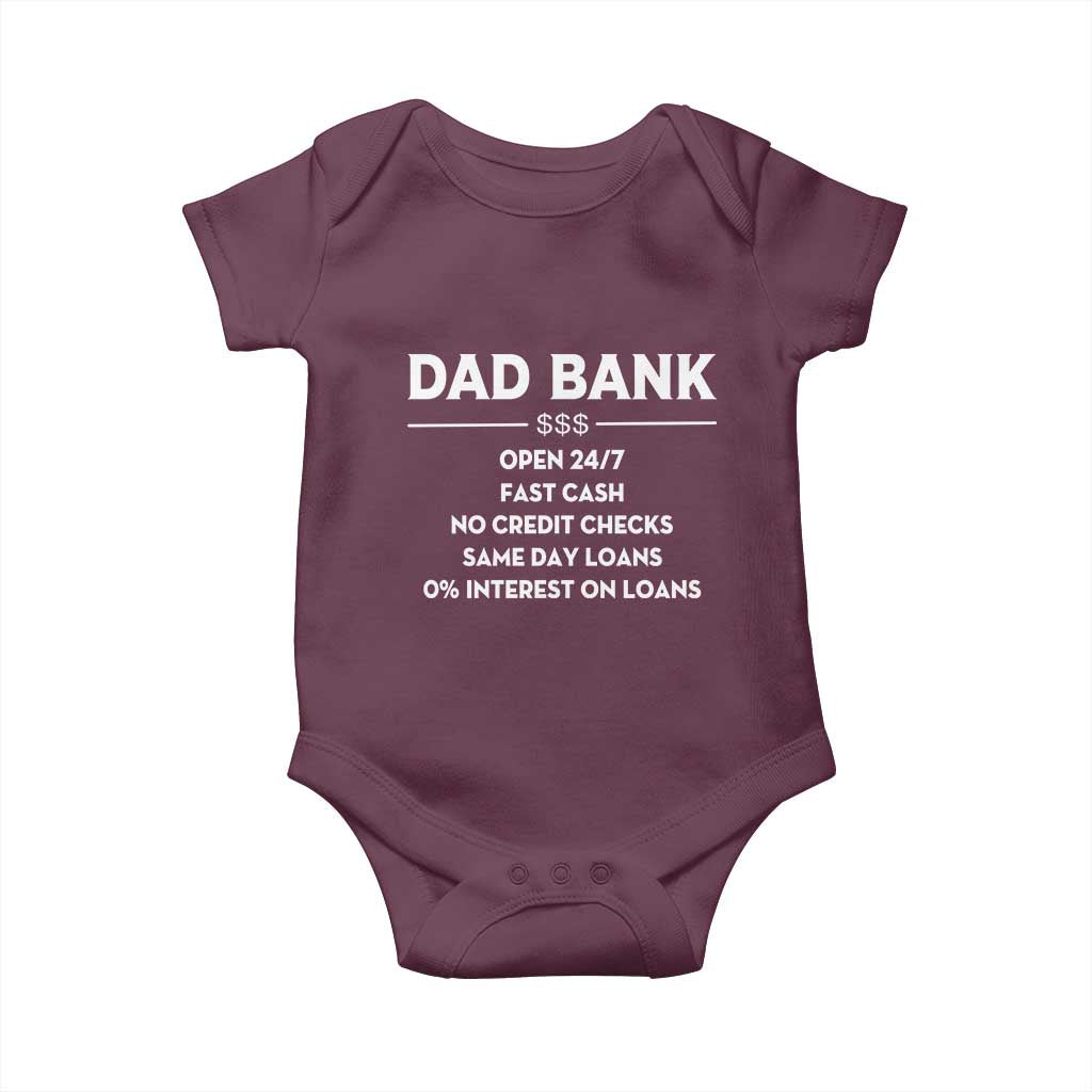 Funny Humor Father Financial Provider Joke Baby Onesie Dad Bank Open 24/7 Fast Cash No Credit Checks Fathers Day Gag Gift