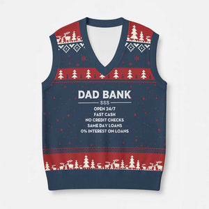 Funny Humor Father Financial Provider Joke V-Neck Knit Sweater Vest Dad Bank Open 24/7 Fast Cash No Credit Checks Fathers Day Gag Gift