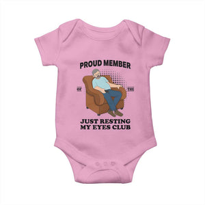 Funny Napping Dad Sleepy Grandpas and Fathers Baby Onesie Proud Member Of The Just Resting My Eyes Club Armchair Cartoon Graphic