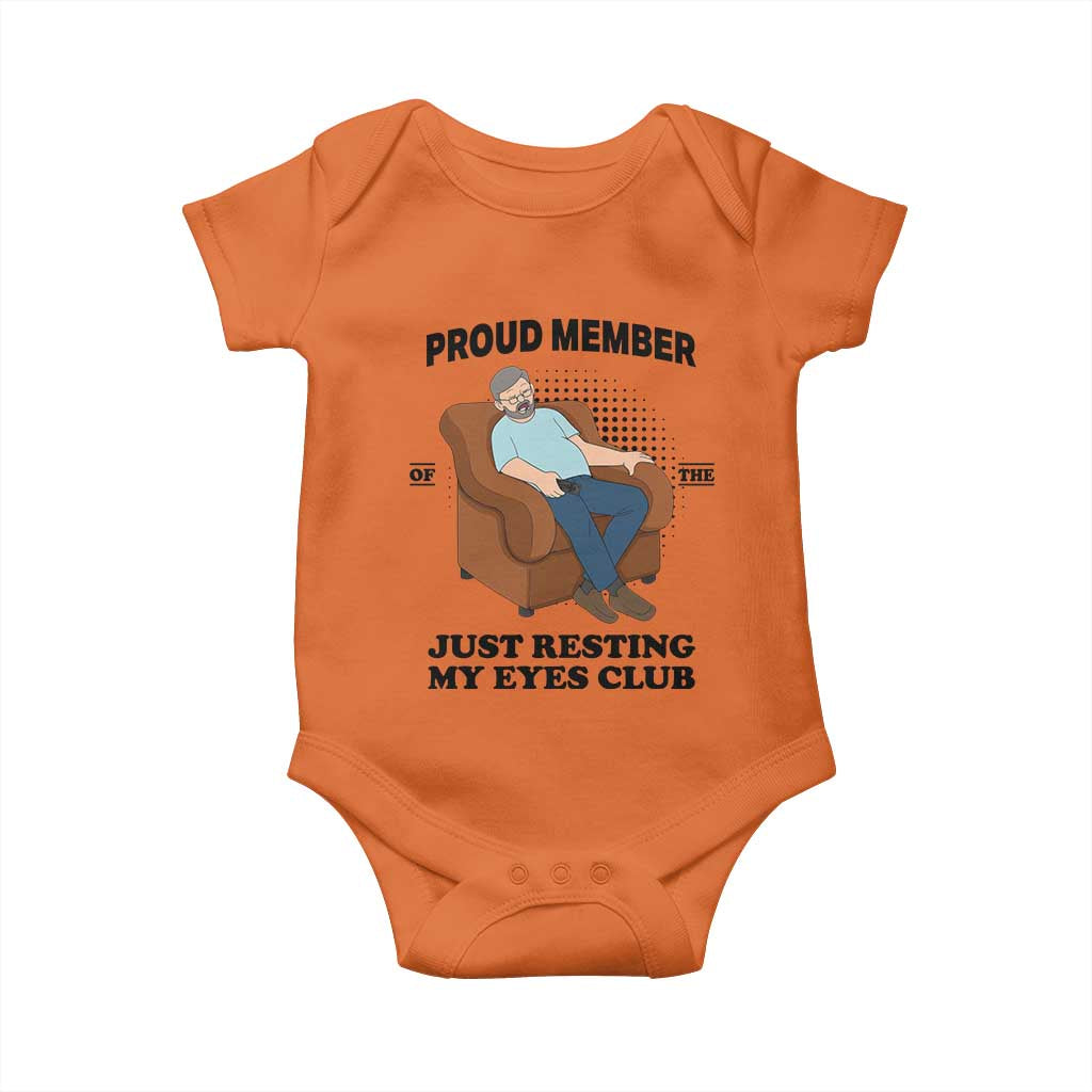 Funny Napping Dad Sleepy Grandpas and Fathers Baby Onesie Proud Member Of The Just Resting My Eyes Club Armchair Cartoon Graphic