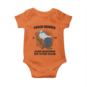 Funny Napping Dad Sleepy Grandpas and Fathers Baby Onesie Proud Member Of The Just Resting My Eyes Club Armchair Cartoon Graphic