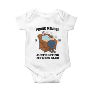 Funny Napping Dad Sleepy Grandpas and Fathers Baby Onesie Proud Member Of The Just Resting My Eyes Club Armchair Cartoon Graphic