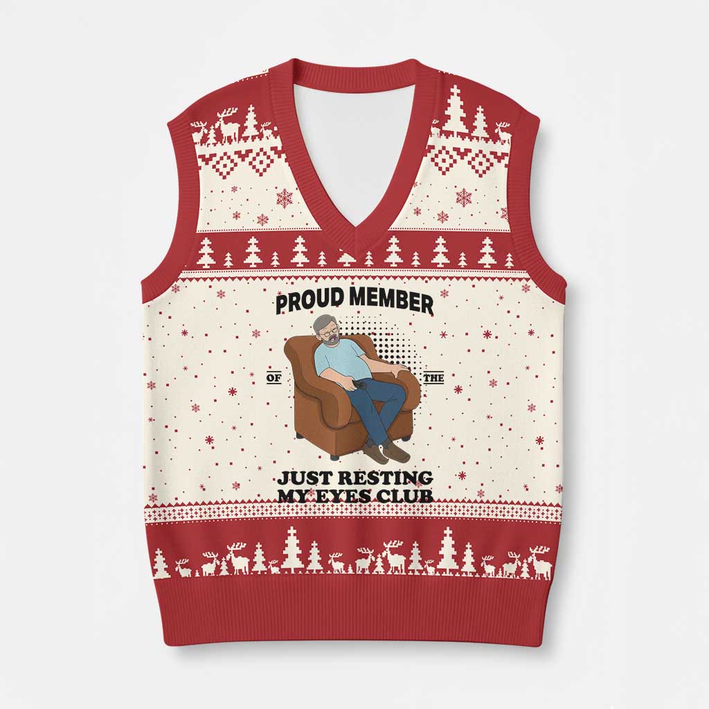 Funny Napping Dad Sleepy Grandpas and Fathers V-Neck Knit Sweater Vest Proud Member Of The Just Resting My Eyes Club Armchair Cartoon Graphic