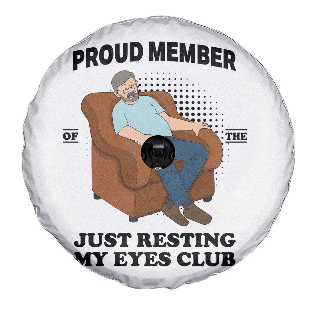 Funny Napping Dad Sleepy Grandpas and Fathers Spare Tire Cover Proud Member Of The Just Resting My Eyes Club Armchair Cartoon Graphic
