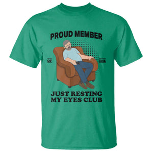 Funny Napping Dad Sleepy Grandpas and Fathers T Shirt Proud Member Of The Just Resting My Eyes Club Armchair Cartoon Graphic