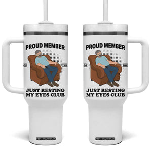 Funny Napping Dad Sleepy Grandpas and Fathers Tumbler With Handle Proud Member Of The Just Resting My Eyes Club Armchair Cartoon Graphic