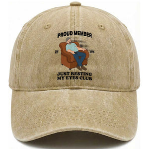 Funny Napping Dad Sleepy Grandpas and Fathers Washed Cotton Baseball Cap Proud Member Of The Just Resting My Eyes Club Armchair Cartoon Graphic