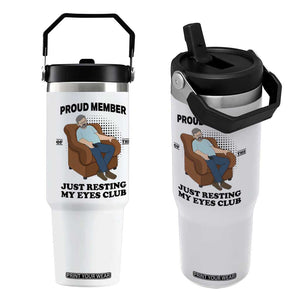 Funny Napping Dad Sleepy Grandpas and Fathers Flip Straw Tumbler Proud Member Of The Just Resting My Eyes Club Armchair Cartoon Graphic