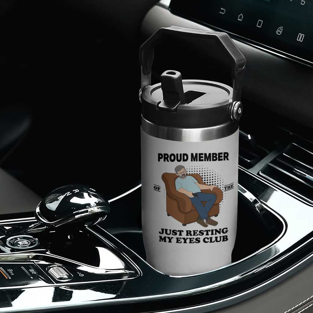 Funny Napping Dad Sleepy Grandpas and Fathers Flip Straw Tumbler Proud Member Of The Just Resting My Eyes Club Armchair Cartoon Graphic