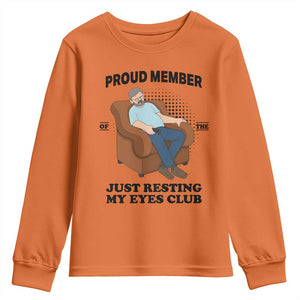 Funny Napping Dad Sleepy Grandpas and Fathers Youth Sweatshirt Proud Member Of The Just Resting My Eyes Club Armchair Cartoon Graphic