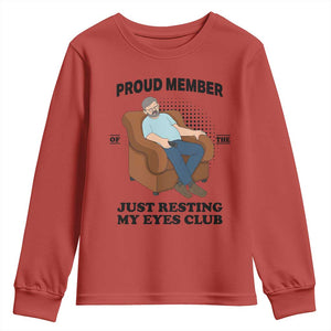 Funny Napping Dad Sleepy Grandpas and Fathers Youth Sweatshirt Proud Member Of The Just Resting My Eyes Club Armchair Cartoon Graphic