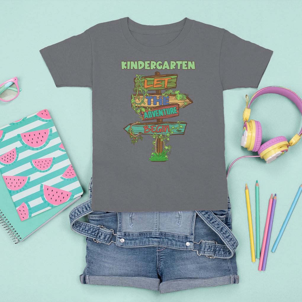 First Day Of Kindergarten T Shirt For Kid Adventure Begin Back To School TS02 Charcoal Printyourwear