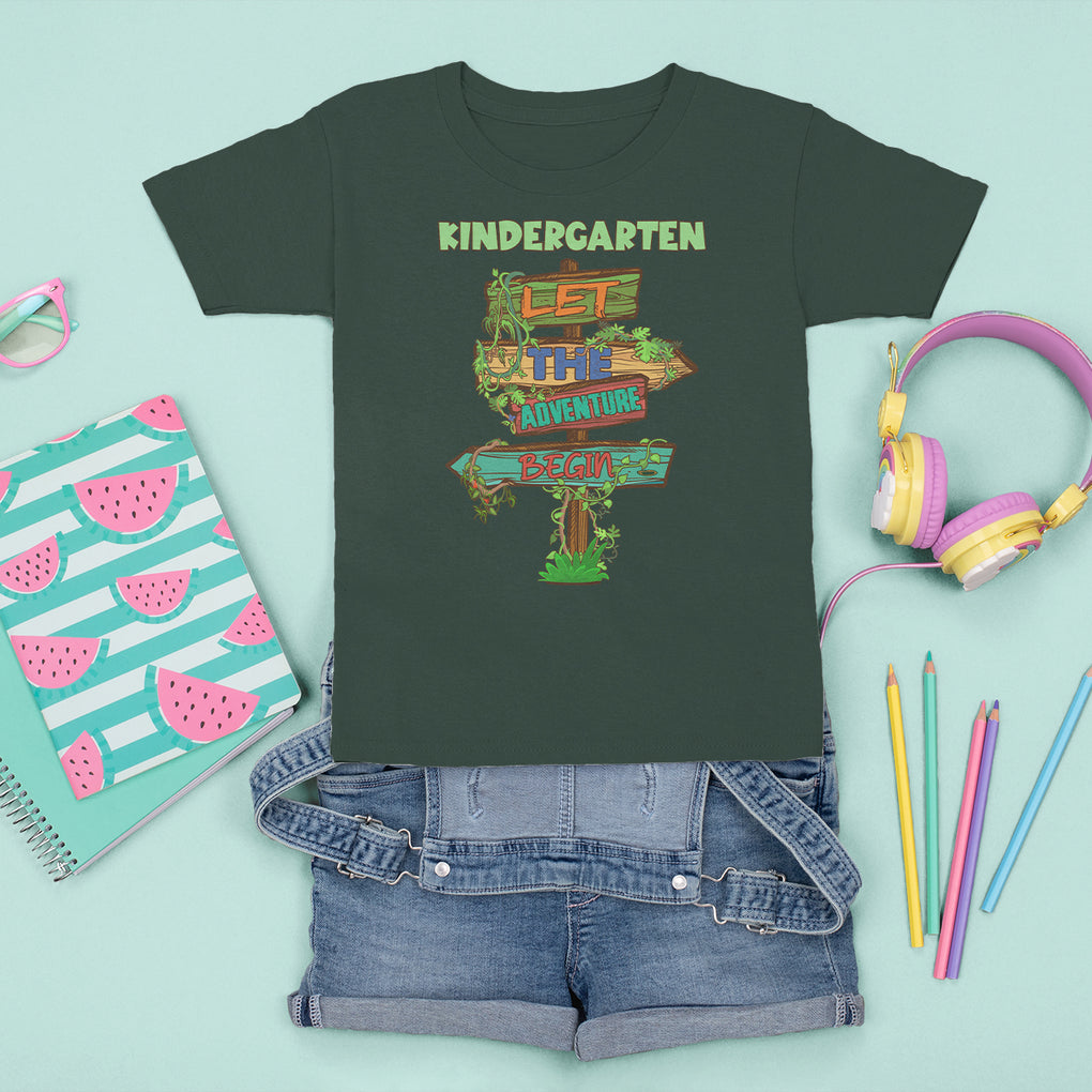 First Day Of Kindergarten T Shirt For Kid Adventure Begin Back To School TS02 Dark Forest Green Printyourwear