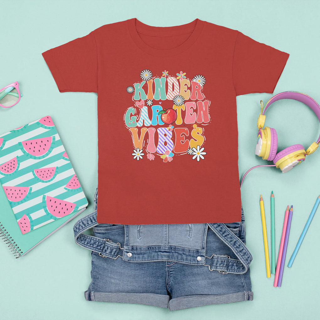Kindergarten Vibes T Shirt For Kid 1st Day Of School Retro Groovy TS02 Red Printyourwear