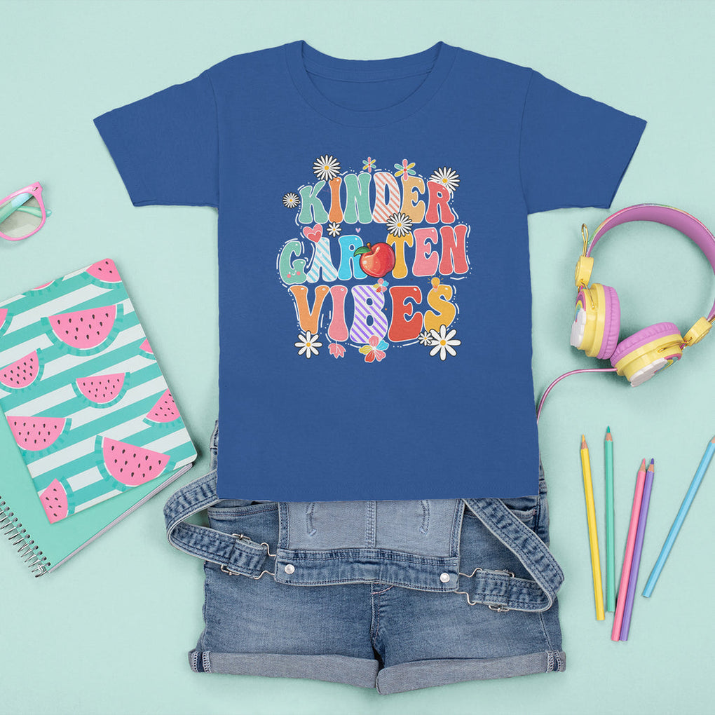 Kindergarten Vibes T Shirt For Kid 1st Day Of School Retro Groovy TS02 Royal Blue Printyourwear