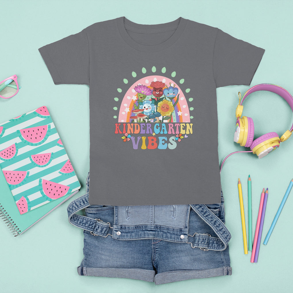 Kindergarten Vibes T Shirt For Kid Cute 1st Day Of School Retro Floral Rainbow TS02 Charcoal Printyourwear