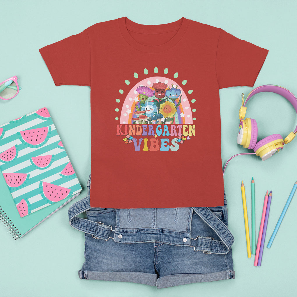 Kindergarten Vibes T Shirt For Kid Cute 1st Day Of School Retro Floral Rainbow TS02 Red Printyourwear