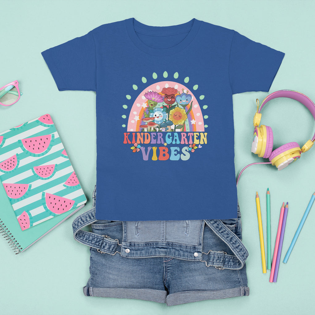 Kindergarten Vibes T Shirt For Kid Cute 1st Day Of School Retro Floral Rainbow TS02 Royal Blue Printyourwear