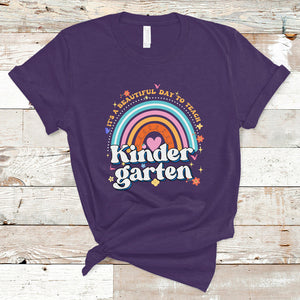 Kindergarten Teacher T Shirt It's A Beautiful Day To Teach Kinder Retro Rainbow TS02 Purple Printyourwear