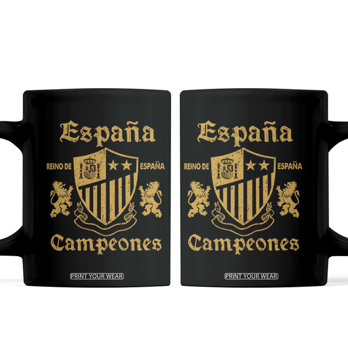 Reino De Espana Campeones Crest Graphic Coffee Mug Vintage Spain Champions 2 Stars Spanish Pride Sports Fan