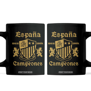 Reino De Espana Campeones Crest Graphic Coffee Mug Vintage Spain Champions 2 Stars Spanish Pride Sports Fan