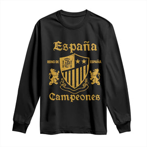 Reino De Espana Campeones Crest Graphic Long Sleeve Shirt Vintage Spain Champions 2 Stars Spanish Pride Sports Fan