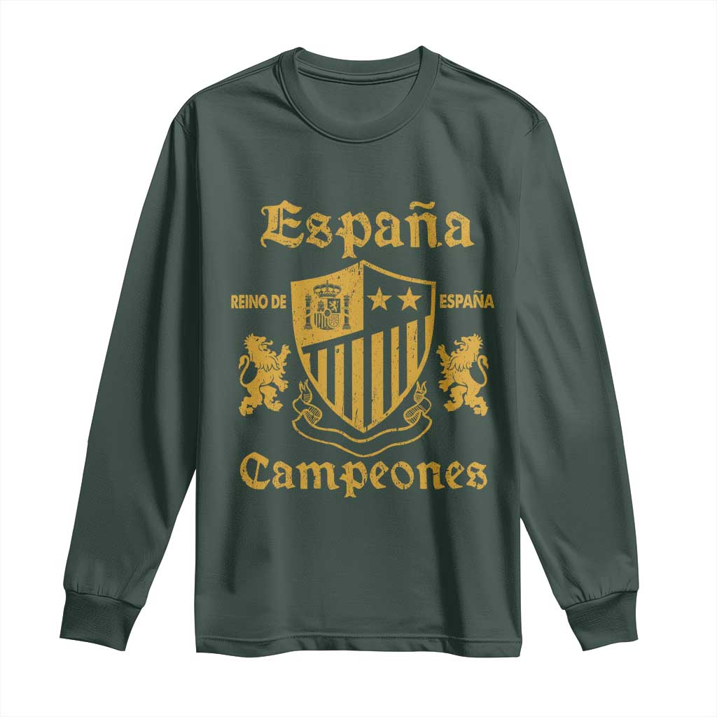 Reino De Espana Campeones Crest Graphic Long Sleeve Shirt Vintage Spain Champions 2 Stars Spanish Pride Sports Fan