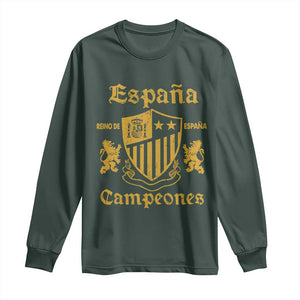 Reino De Espana Campeones Crest Graphic Long Sleeve Shirt Vintage Spain Champions 2 Stars Spanish Pride Sports Fan