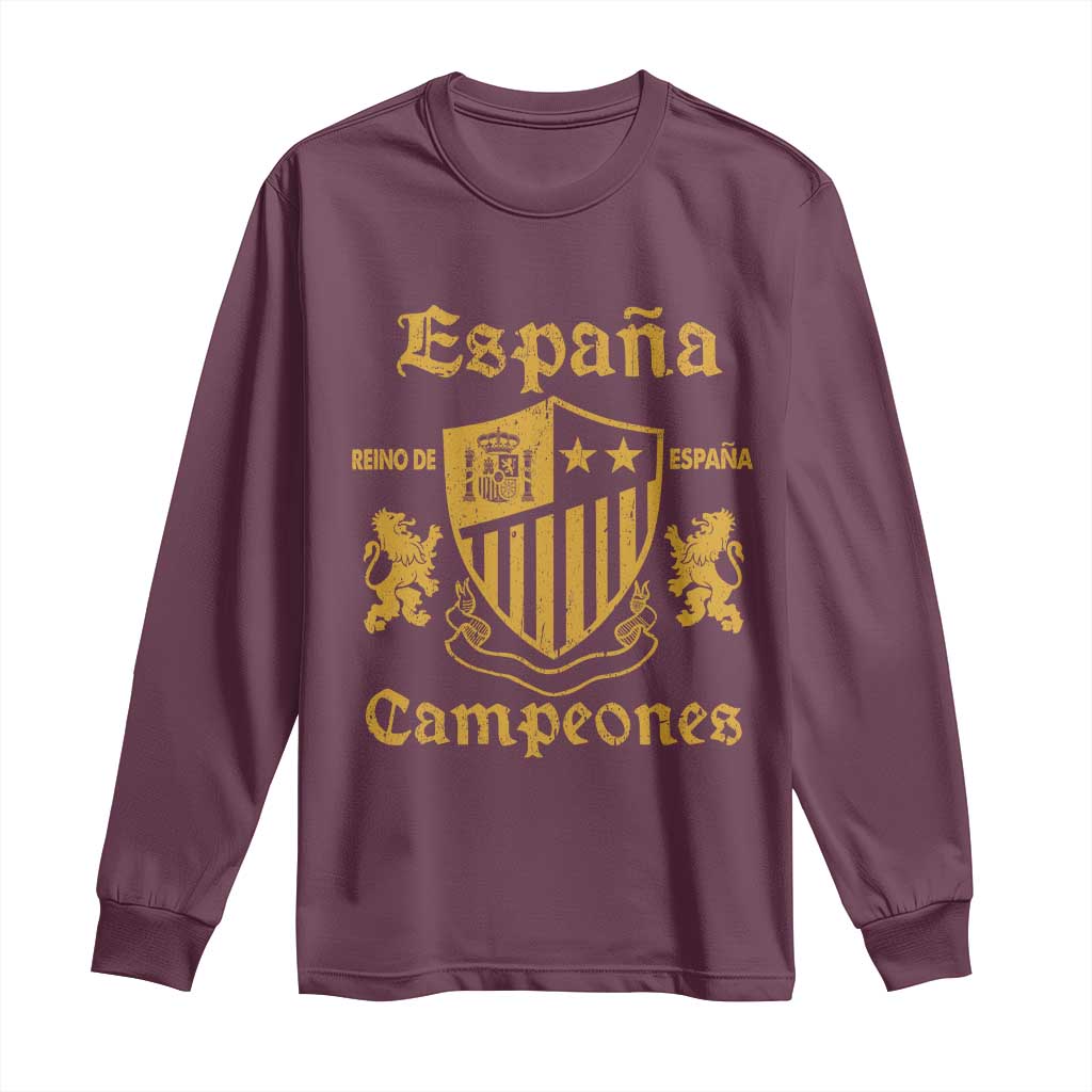 Reino De Espana Campeones Crest Graphic Long Sleeve Shirt Vintage Spain Champions 2 Stars Spanish Pride Sports Fan