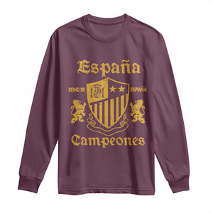 Reino De Espana Campeones Crest Graphic Long Sleeve Shirt Vintage Spain Champions 2 Stars Spanish Pride Sports Fan
