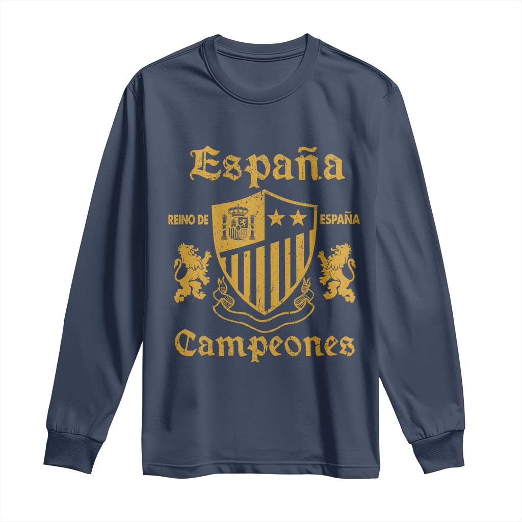 Reino De Espana Campeones Crest Graphic Long Sleeve Shirt Vintage Spain Champions 2 Stars Spanish Pride Sports Fan