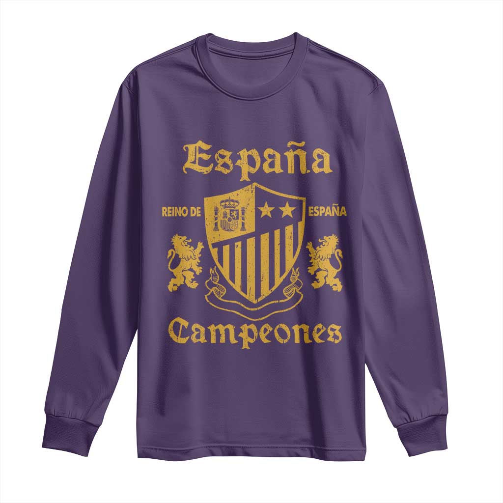 Reino De Espana Campeones Crest Graphic Long Sleeve Shirt Vintage Spain Champions 2 Stars Spanish Pride Sports Fan