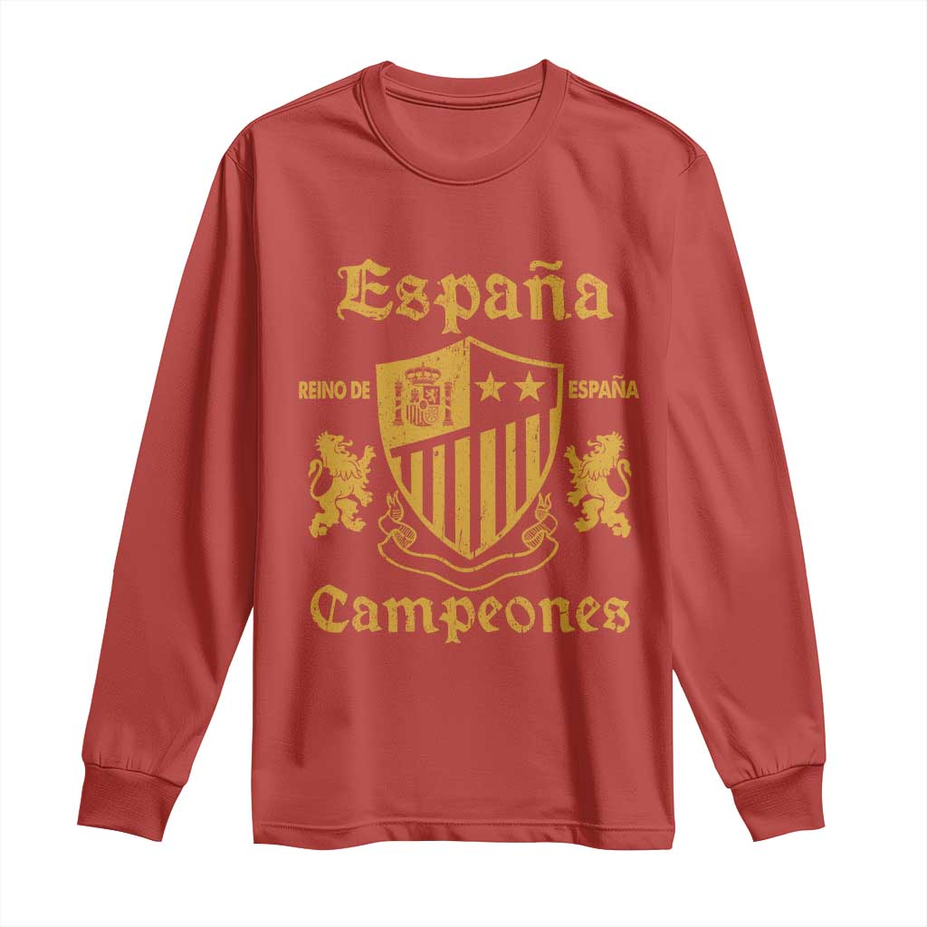 Reino De Espana Campeones Crest Graphic Long Sleeve Shirt Vintage Spain Champions 2 Stars Spanish Pride Sports Fan