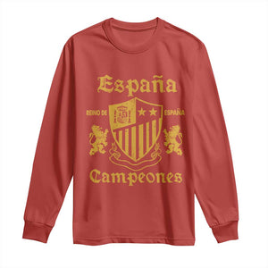 Reino De Espana Campeones Crest Graphic Long Sleeve Shirt Vintage Spain Champions 2 Stars Spanish Pride Sports Fan