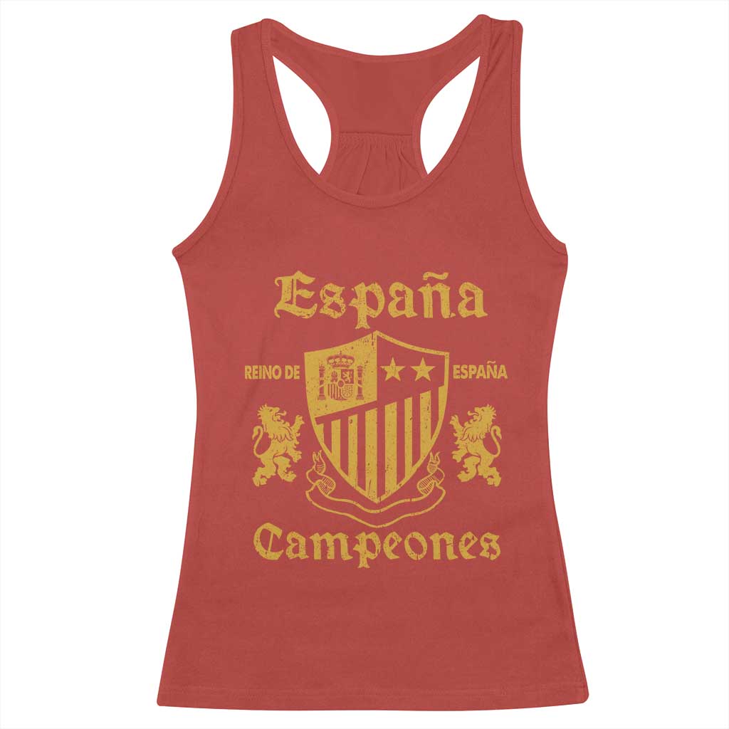Reino De Espana Campeones Crest Graphic Racerback Tank Top Vintage Spain Champions 2 Stars Spanish Pride Sports Fan TS02 Red Print Your Wear