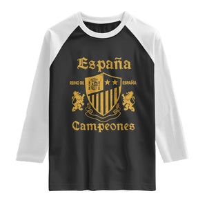 Reino De Espana Campeones Crest Graphic Raglan Shirt Vintage Spain Champions 2 Stars Spanish Pride Sports Fan