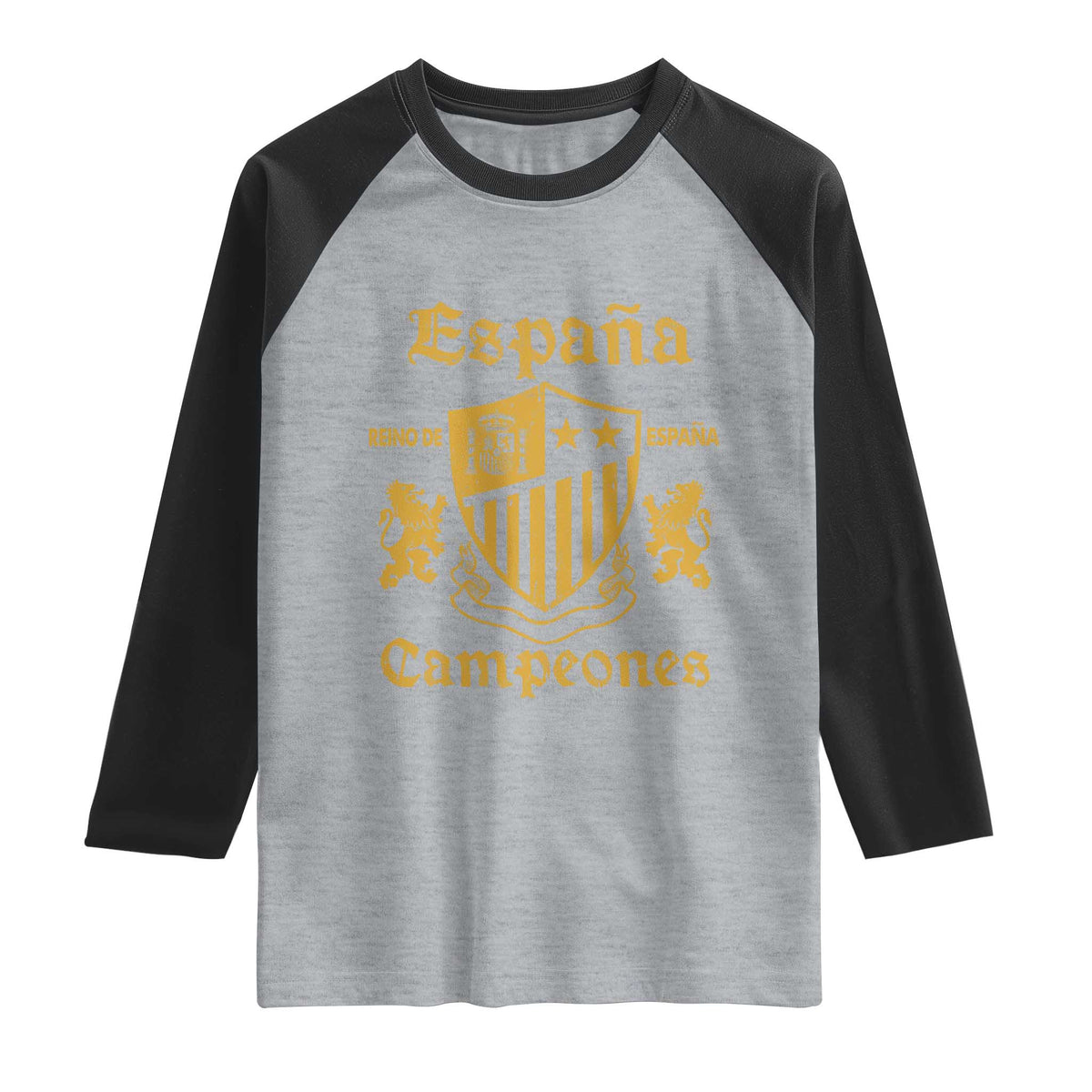 Reino De Espana Campeones Crest Graphic Raglan Shirt Vintage Spain Champions 2 Stars Spanish Pride Sports Fan