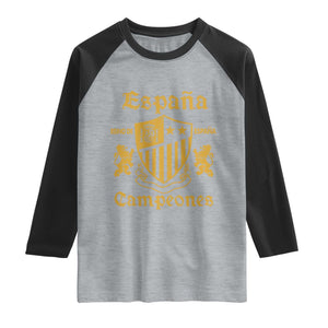 Reino De Espana Campeones Crest Graphic Raglan Shirt Vintage Spain Champions 2 Stars Spanish Pride Sports Fan