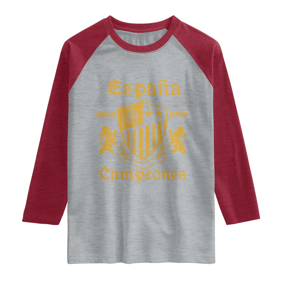 Reino De Espana Campeones Crest Graphic Raglan Shirt Vintage Spain Champions 2 Stars Spanish Pride Sports Fan