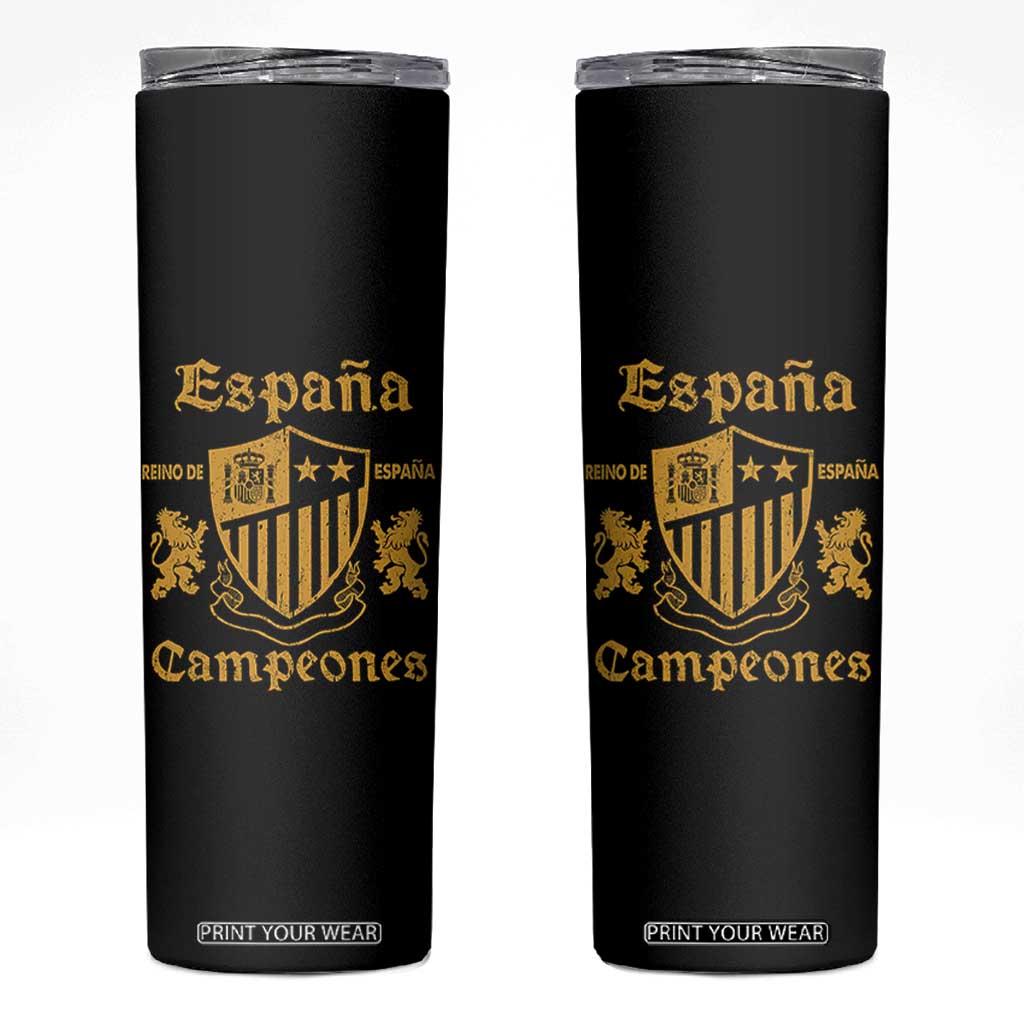 Reino De Espana Campeones Crest Graphic Skinny Tumbler Vintage Spain Champions 2 Stars Spanish Pride Sports Fan TS02 Black Print Your Wear