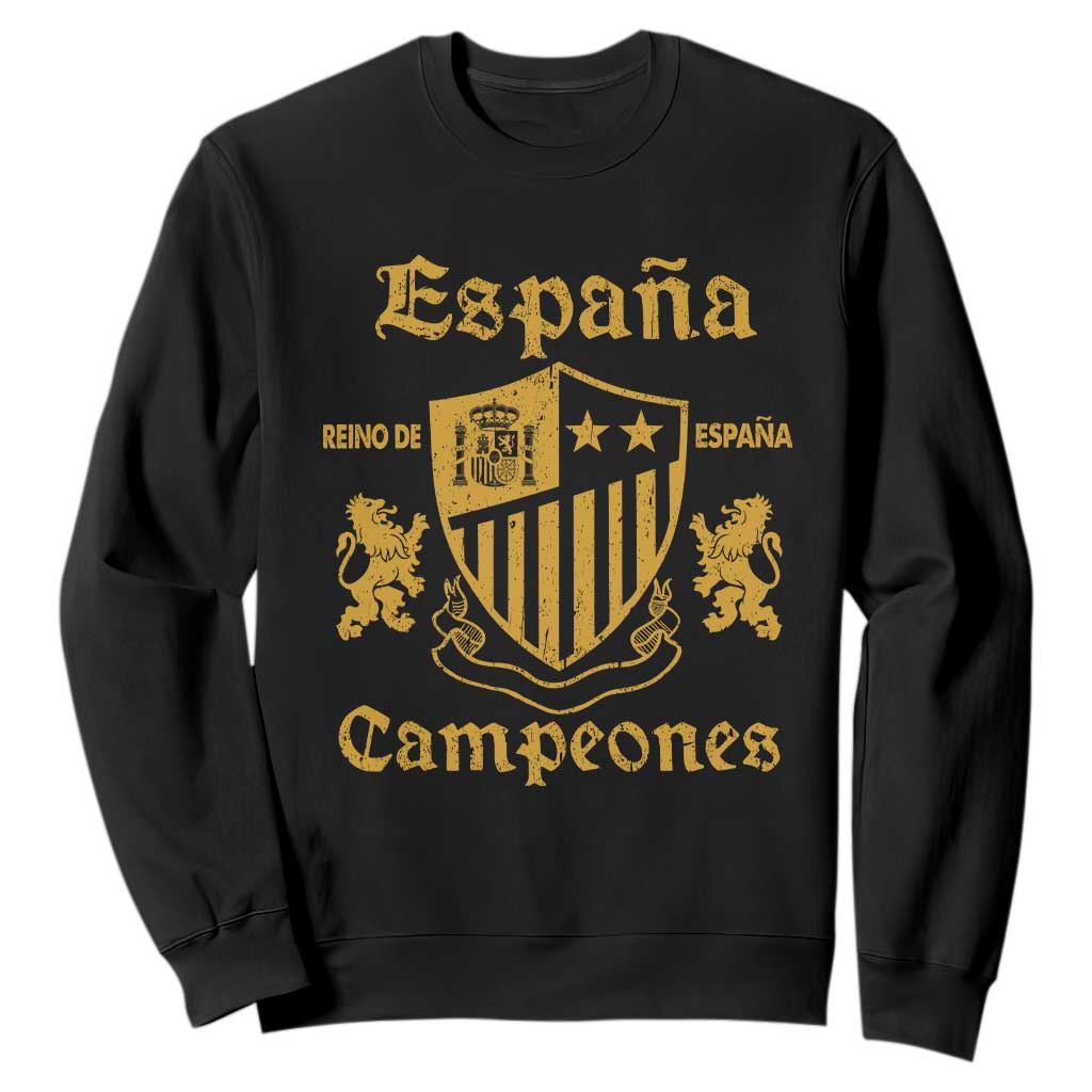 Reino De Espana Campeones Crest Graphic Sweatshirt Vintage Spain Champions 2 Stars Spanish Pride Sports Fan