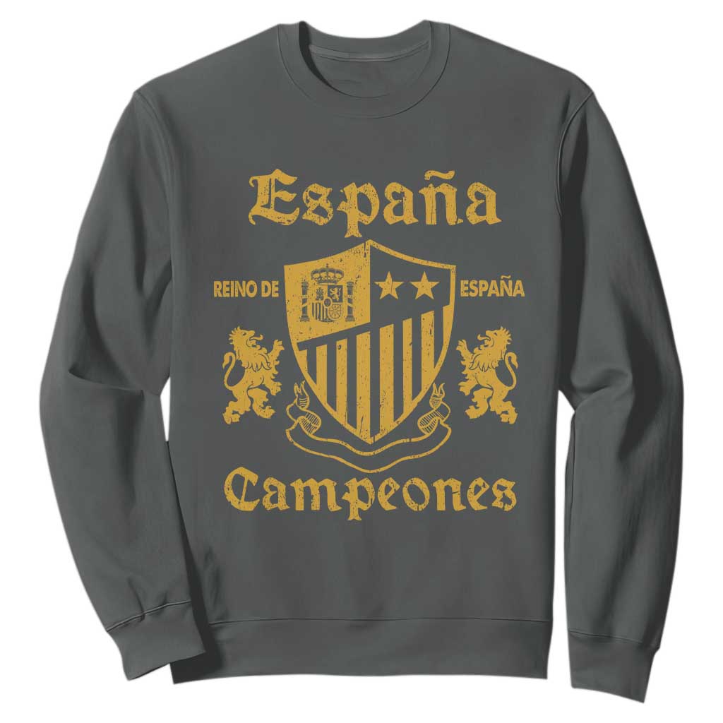 Reino De Espana Campeones Crest Graphic Sweatshirt Vintage Spain Champions 2 Stars Spanish Pride Sports Fan